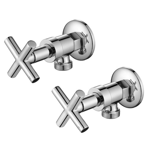 2 Piece Cross Handle Brass Washing Machine Stop Set