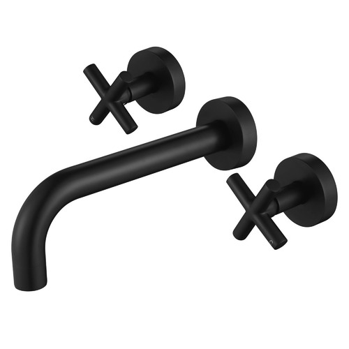 3 Piece Round Bath Wall Spout & Cross Mixer Set