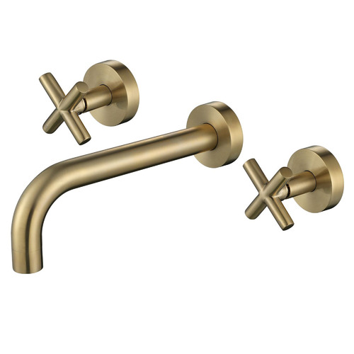 3 Piece Round Bath Wall Spout & Cross Mixer Set