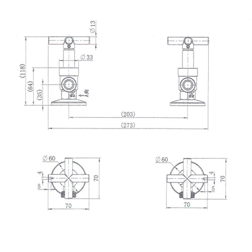 2 Piece Cross Handle Brass Washing Machine Stop Set