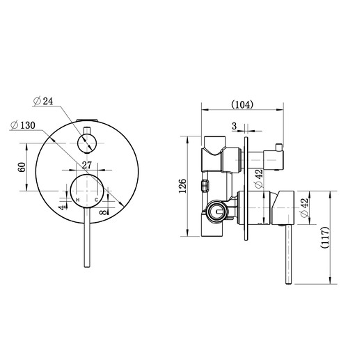 Round Brass Shower Mixer with Diverter