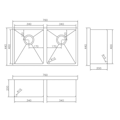 26L Rectangular Stainless Steel Double Kitchen Sink Bowl