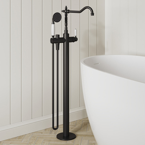 Clementine Floor Mounted Bath Mixer with Hand-Held Shower