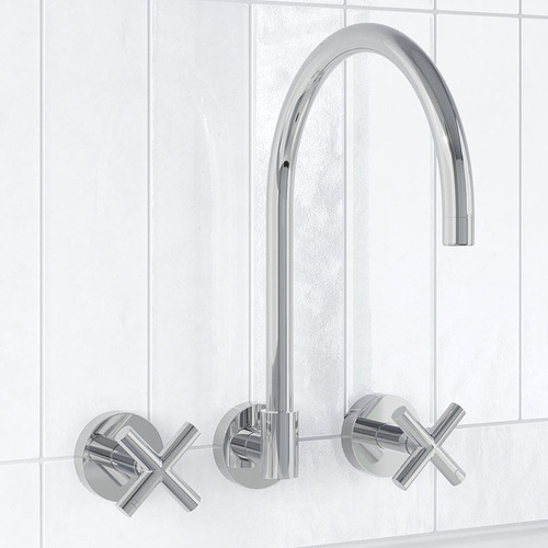 Aries Laundry 1/4 Turn Cross Handle Wall Sink Tap Set