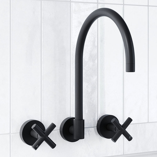 Aries Laundry 1/4 Turn Cross Handle Wall Sink Tap Set