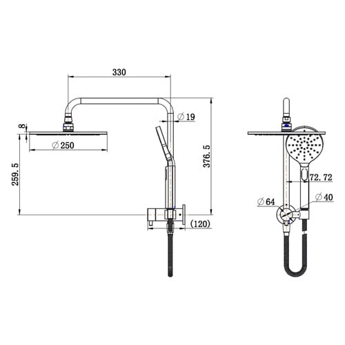 Avalon 255mm Short Twin Shower