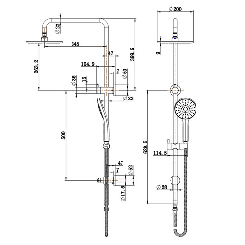 Avalon 200mm Twin Shower