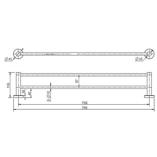 Rumi 750mm Brass Double Towel Rail