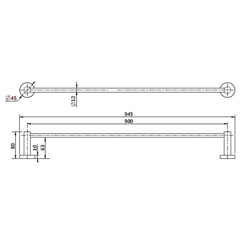 Rumi 900mm Brass Single Towel Rail