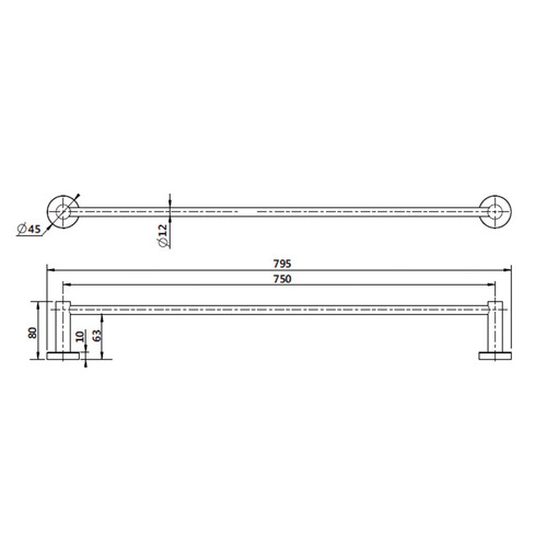 Rumi 750mm Brass Single Towel Rail