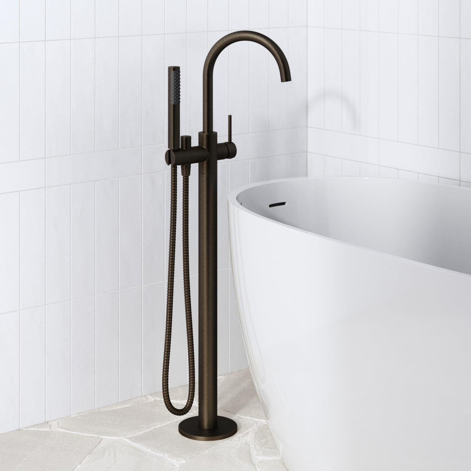 Avalon Mini Floor Mounted Bath Mixer With Microphone Hand Shower