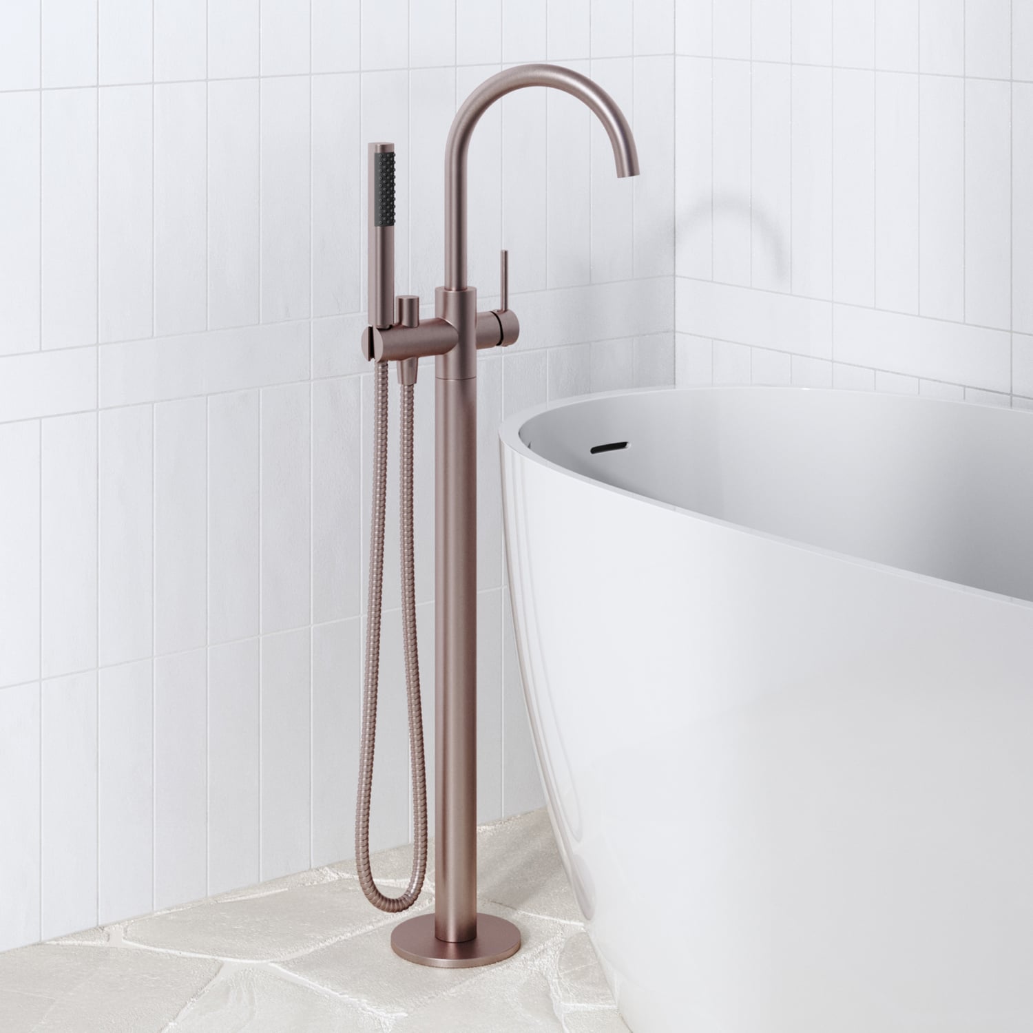 Avalon Mini Floor Mounted Bath Mixer With Microphone Hand Shower