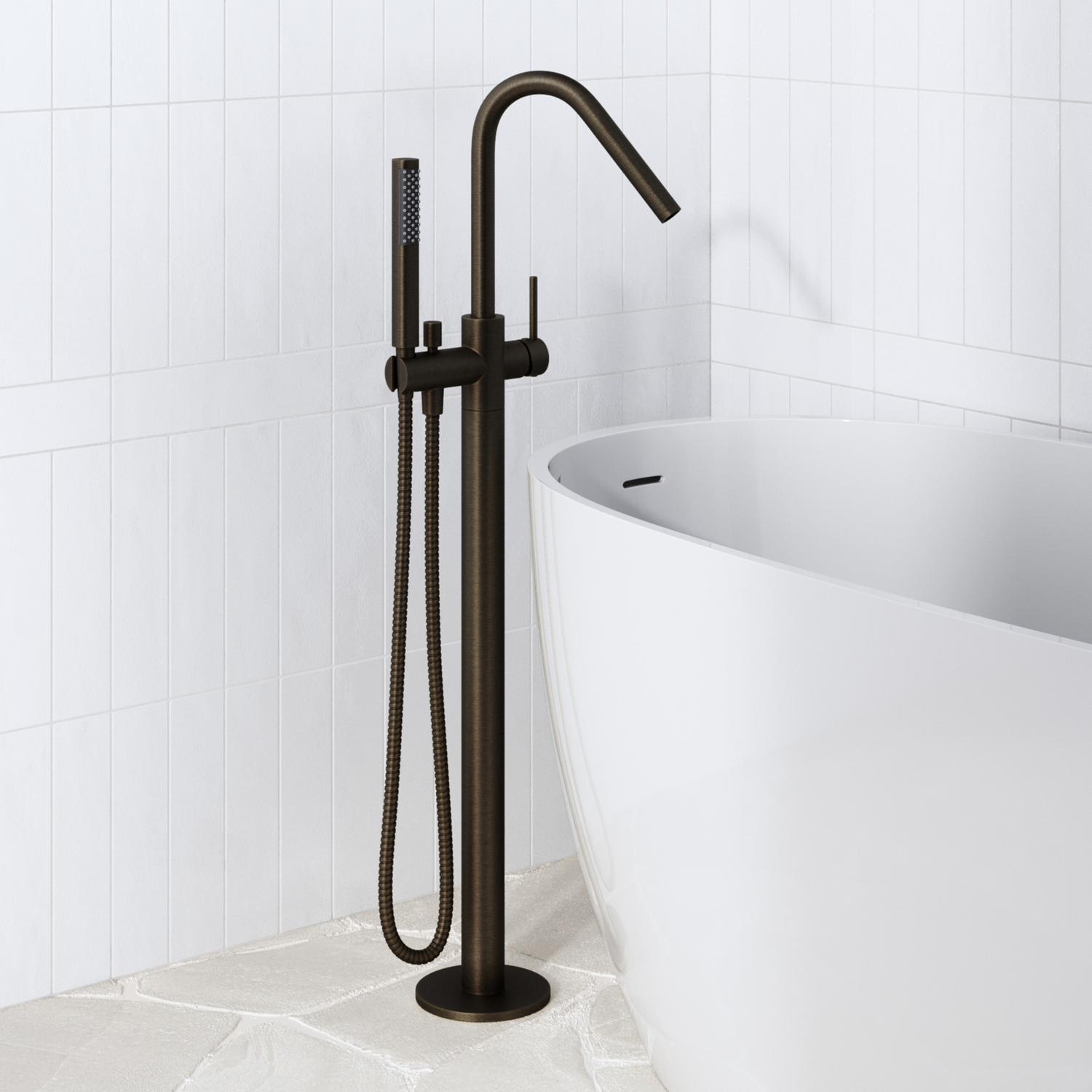 Avalon Floor Mounted Bath mixer with Hand-Held Shower