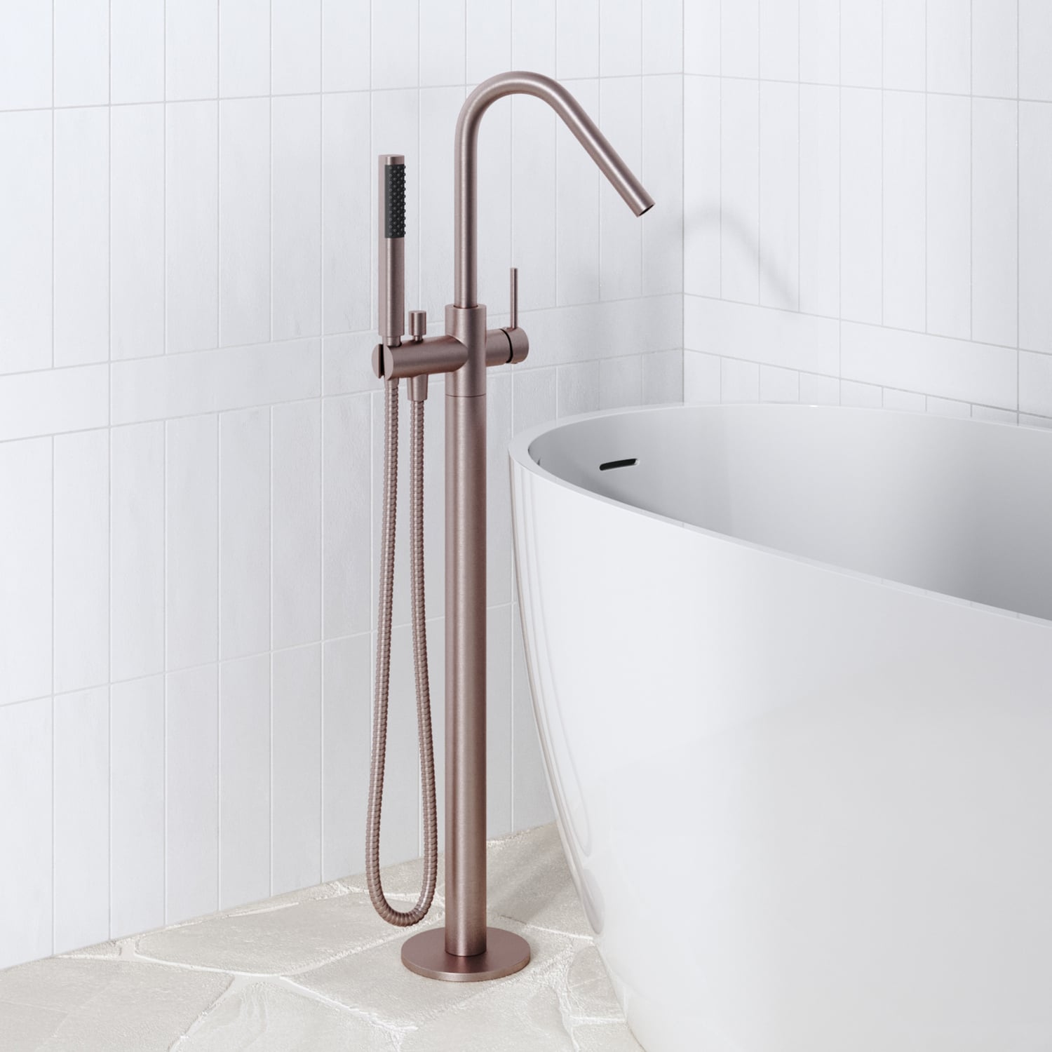 Avalon Floor Mounted Bath mixer with Hand-Held Shower