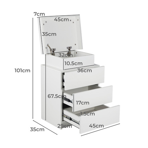 Murray 3 Drawer Bedside Table with LED Light