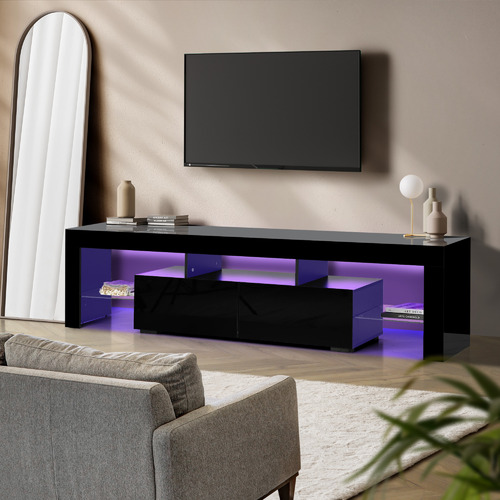 LivingFusion 180cm Galland 2 Drawer Entertainment Unit with LED Light ...