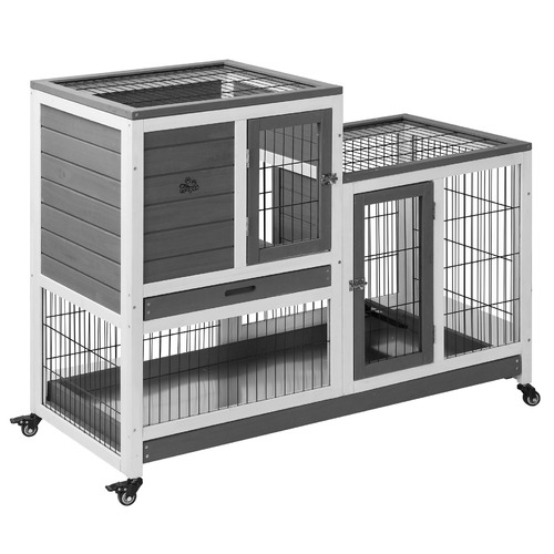 LivingFusion Ketch Fir Wood & Mesh Wire Rabbit Hutch | Temple & Webster