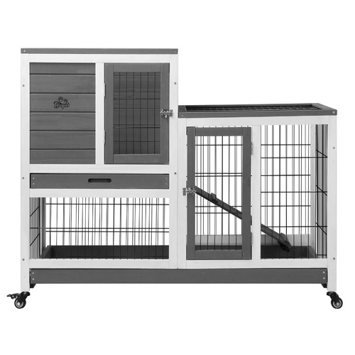 LivingFusion Ketch Fir Wood & Mesh Wire Rabbit Hutch | Temple & Webster