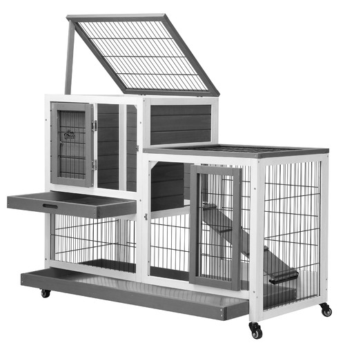 LivingFusion Ketch Fir Wood & Mesh Wire Rabbit Hutch | Temple & Webster