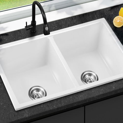 LivingFusion Bowen Double Kitchen Sink with Strainers Temple & ster