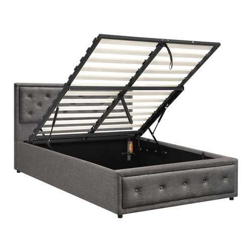 LivingFusion Grey Audrey Gas Lift Storage Bed Frame Temple & ster