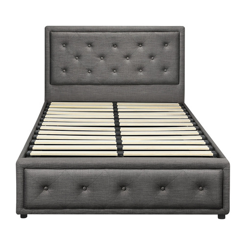 LivingFusion Grey Audrey Gas Lift Storage Bed Frame Temple & ster