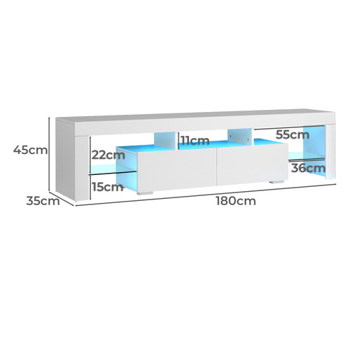 180cm Galland 2 Drawer Entertainment Unit with LED Light
