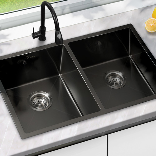 LivingFusion Bowen Stainless Steel Double Kitchen Sink with Strainers