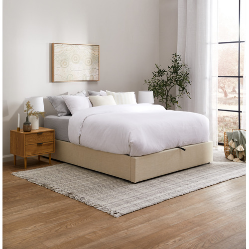 LivingFusion Beige Aldan Gas Lift Storage Bed Base | Temple & Webster