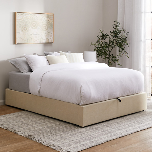 LivingFusion Beige Aldan Gas Lift Storage Bed Base | Temple & Webster