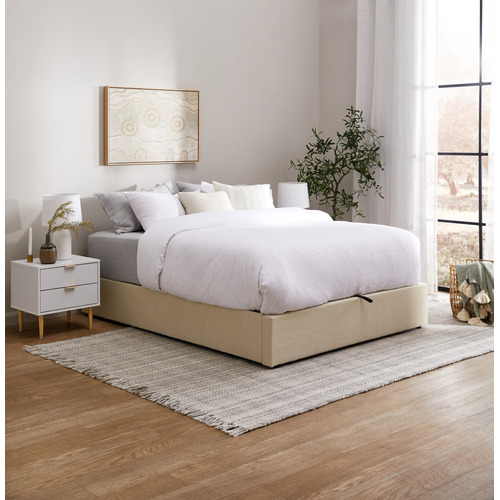 LivingFusion Beige Aldan Gas Lift Storage Bed Base | Temple & Webster