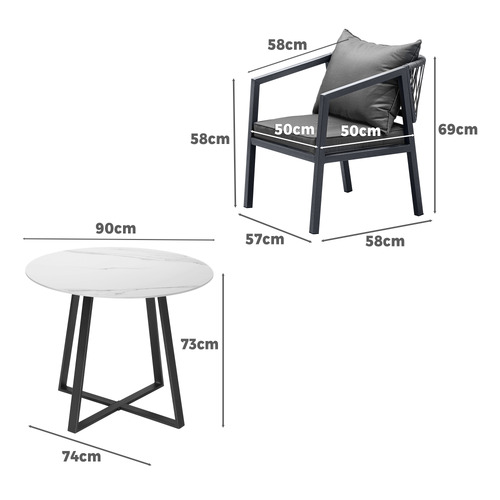 2 Seater 73cm Vasco Stone Outdoor Dining Set