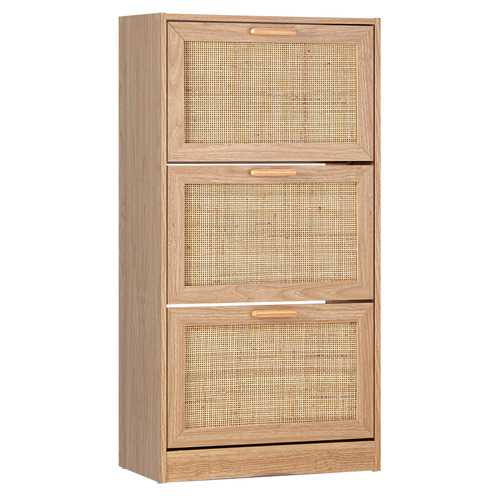 LivingFusion Bowen 3 Door Rattan Shoe Cabinet