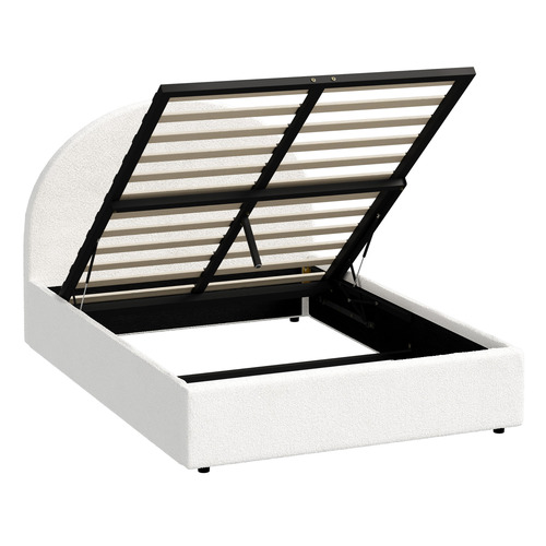 White Seraphine Boucle Gas Lift Storage Bed