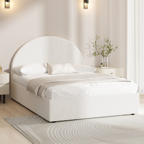 White Seraphine Boucle Gas Lift Storage Bed
