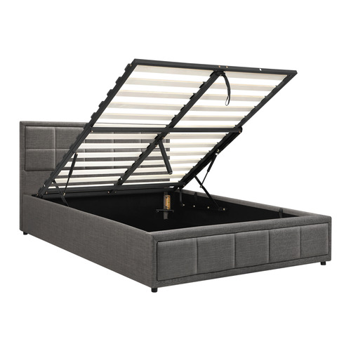 LivingFusion Grey Teo Gas Lift Storage Bed Frame | Temple & Webster