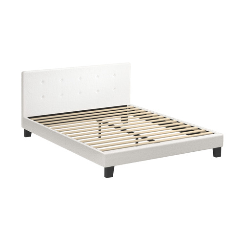 LivingFusion White Quiton Boucle Platform Bed | Temple & Webster