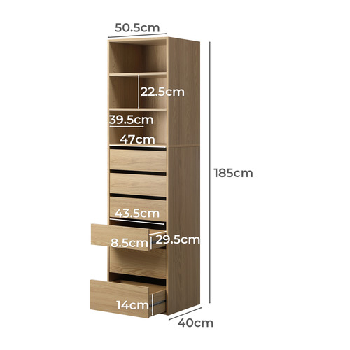 Natural Cassandra 6 Drawer 3 Shelf Wardrobe