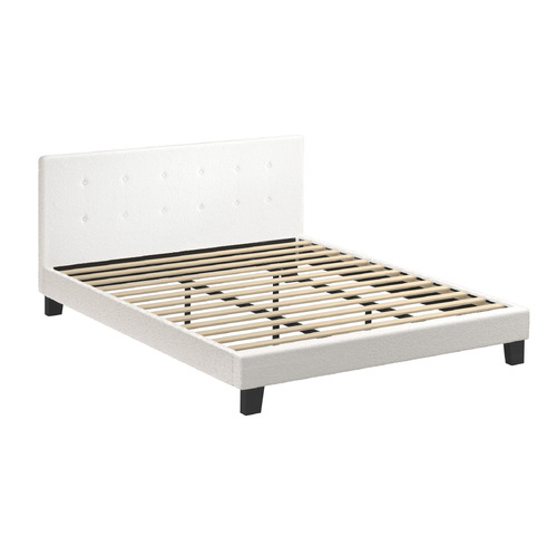 LivingFusion White Quiton Boucle Platform Bed | Temple & Webster