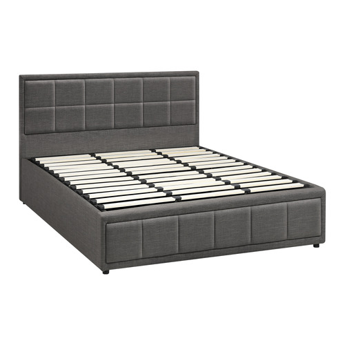 LivingFusion Grey Teo Gas Lift Storage Bed Frame | Temple & Webster