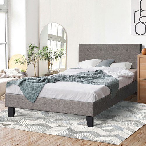 LivingFusion Grey Quiton Upholstered Platform Bed | Temple & Webster