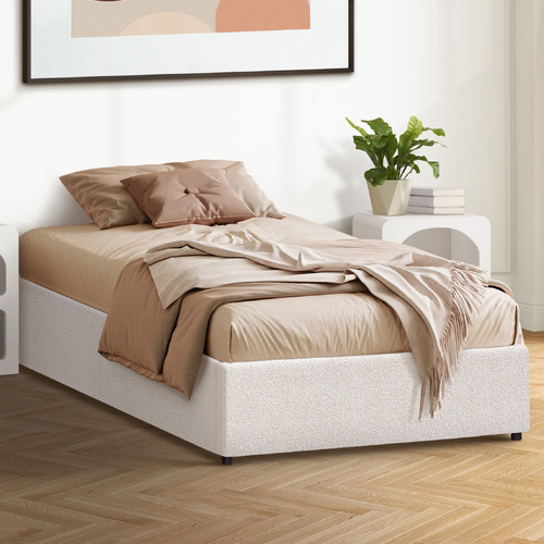 White Seraphine Boucle Gas Lift Bed Base