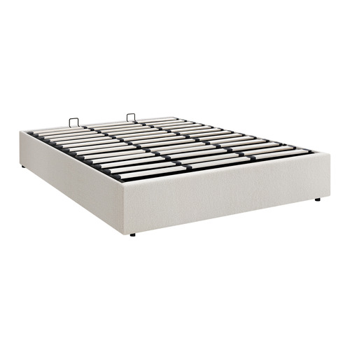 LivingFusion White Seraphine Boucle Gas Lift Bed Base | Temple & Webster