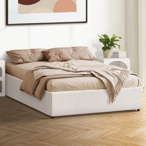 White Seraphine Boucle Gas Lift Bed Base