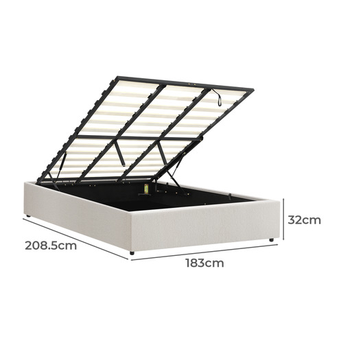 White Seraphine Boucle Gas Lift Bed Base