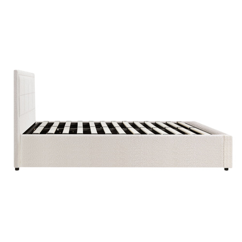 White Reese Boucle Gas Lift Storage Bed Frame