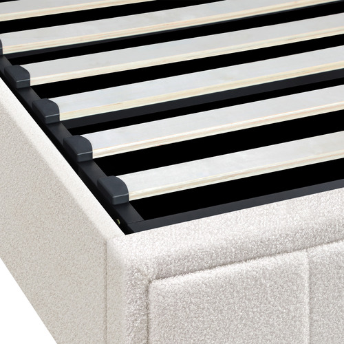 White Reese Boucle Gas Lift Storage Bed Frame