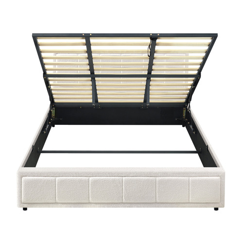 White Reese Boucle Gas Lift Storage Bed Frame