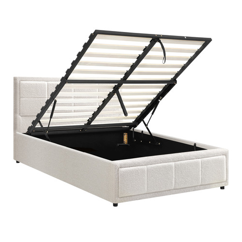 LivingFusion Reese Boucle Gas Lift Storage Bed Frame | Temple & Webster