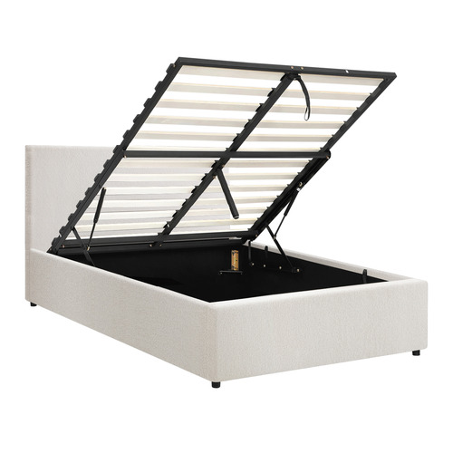 LivingFusion Elena Boucle Gas Lift Storage Bed Frame | Temple & Webster